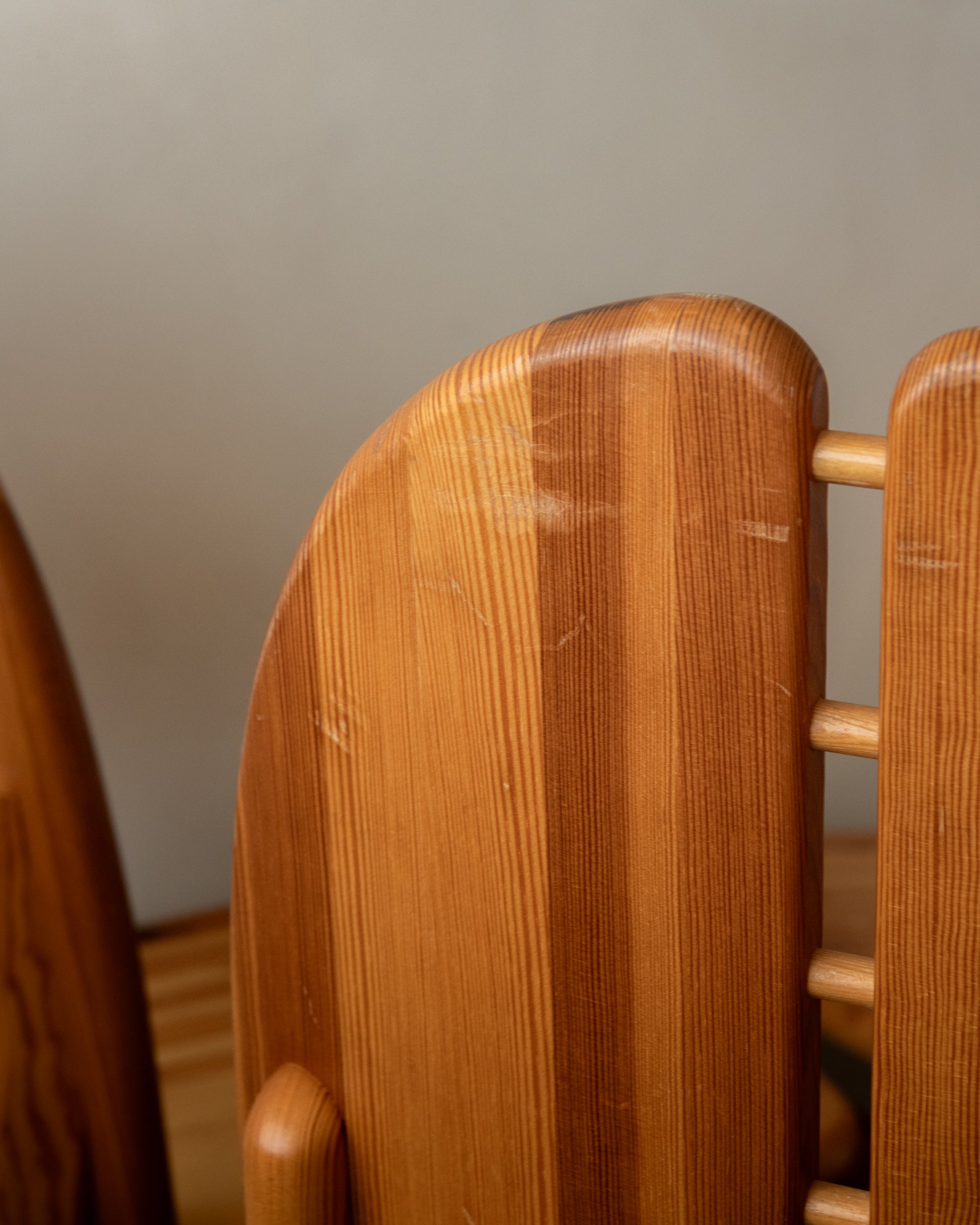 Scandinavian Brutalist Pine Dining Chairs, 1970s, Set of 6