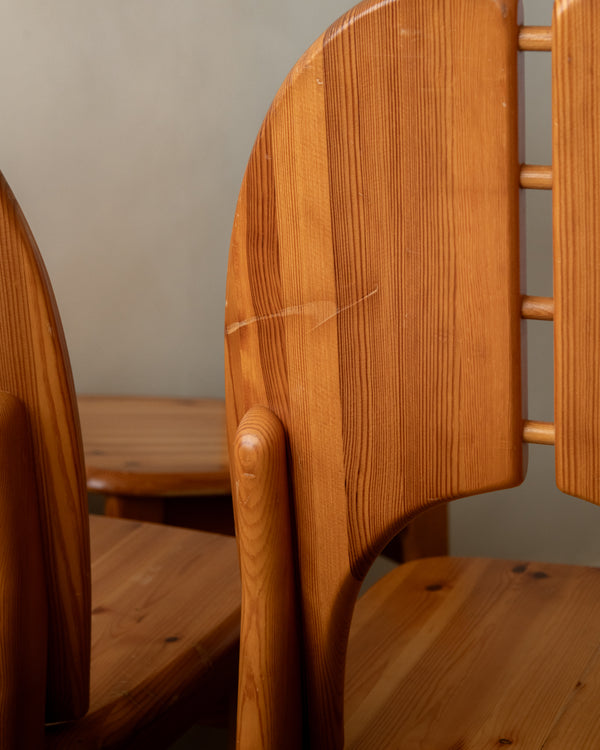 Scandinavian Brutalist Pine Dining Chairs, 1970s, Set of 6