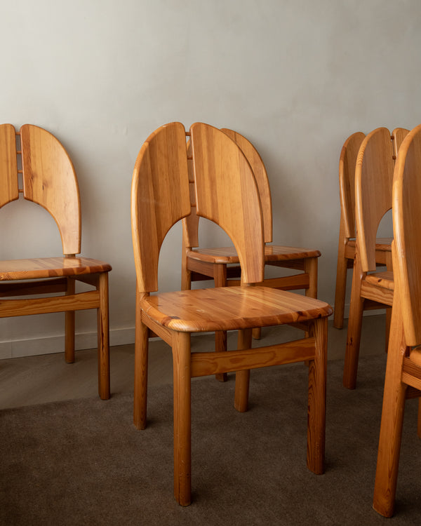 Scandinavian Brutalist Pine Dining Chairs, 1970s, Set of 6