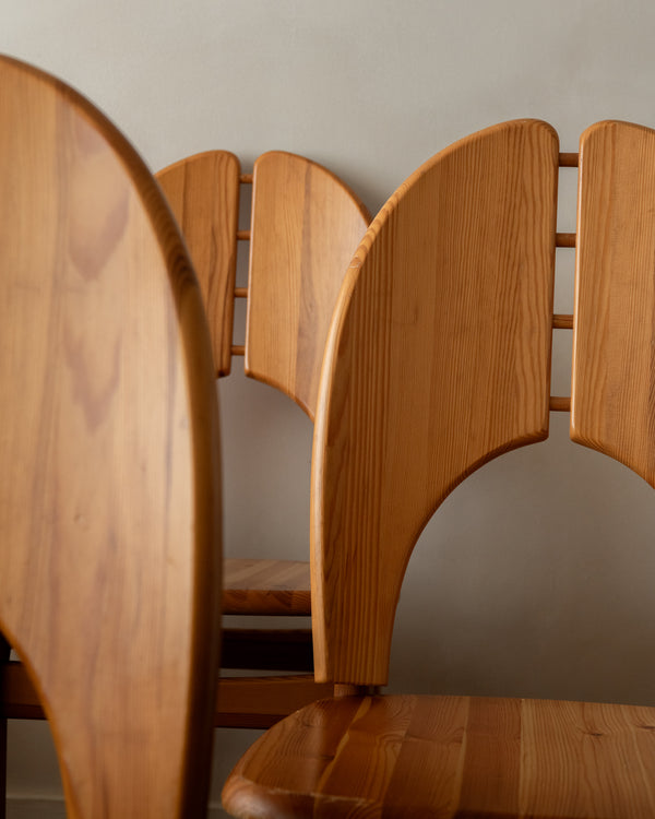 Scandinavian Brutalist Pine Dining Chairs, 1970s, Set of 6