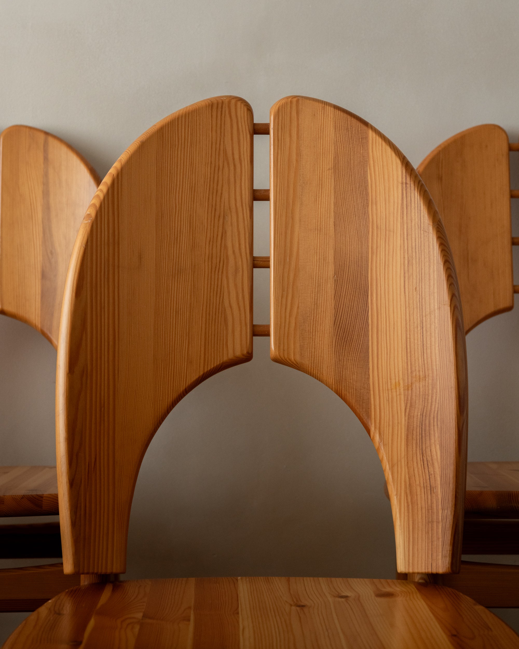 Scandinavian Brutalist Pine Dining Chairs, 1970s, Set of 6
