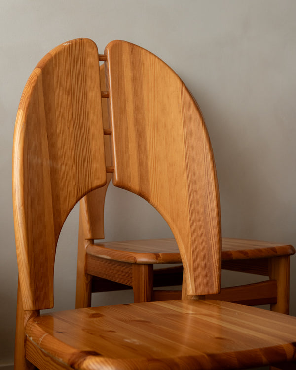 Scandinavian Brutalist Pine Dining Chairs, 1970s, Set of 6