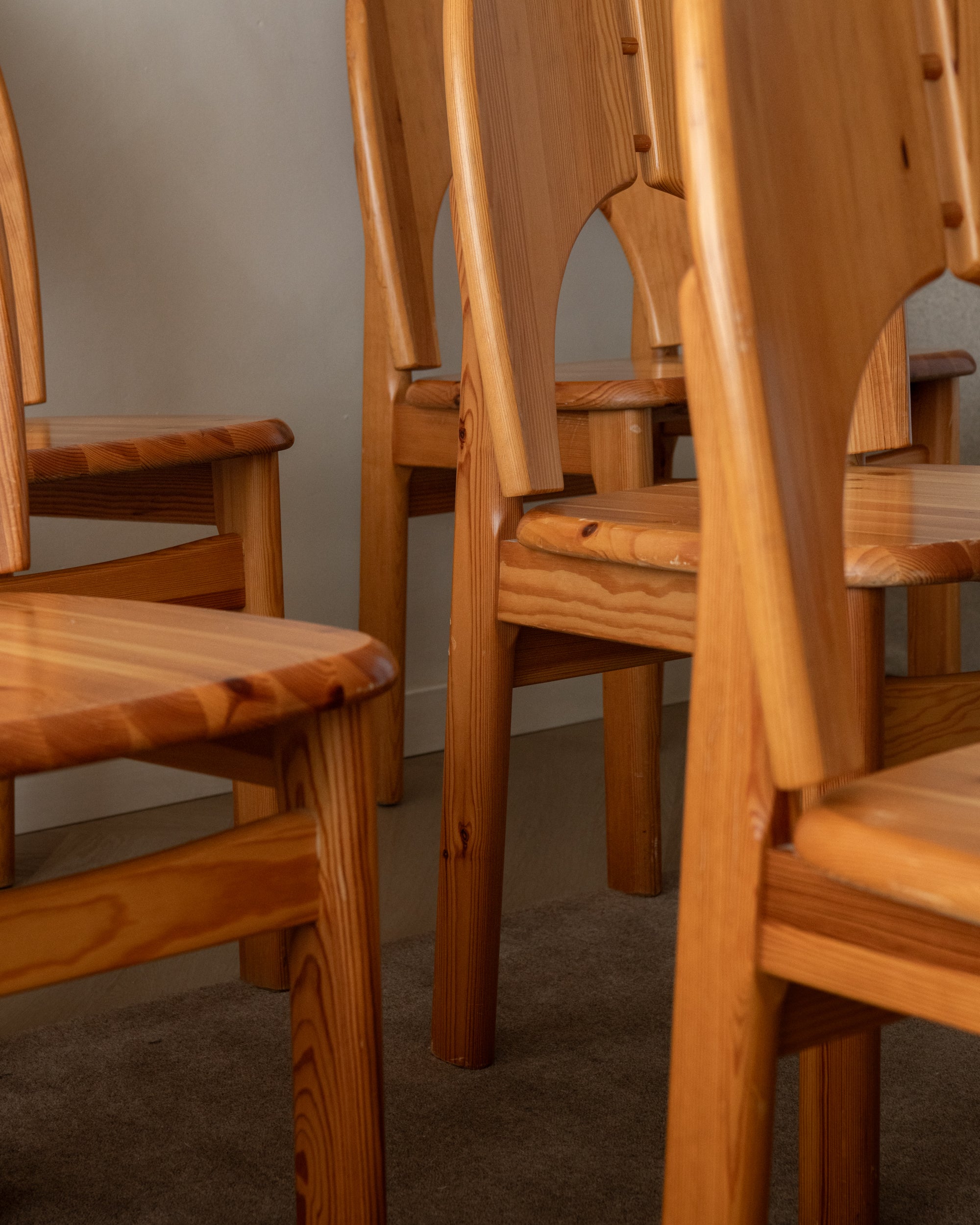Scandinavian Brutalist Pine Dining Chairs, 1970s, Set of 6