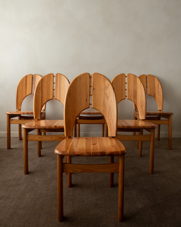 Scandinavian Brutalist Pine Dining Chairs, 1970s, Set of 6