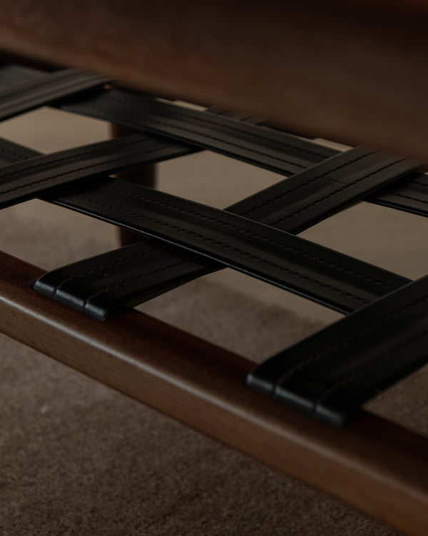 Mid Century Modern Rosewood Coffee Table With Leather Magazine Shelf by Topform, 1960s