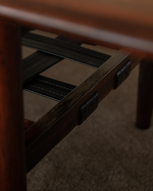 Mid Century Modern Rosewood Coffee Table With Leather Magazine Shelf by Topform, 1960s