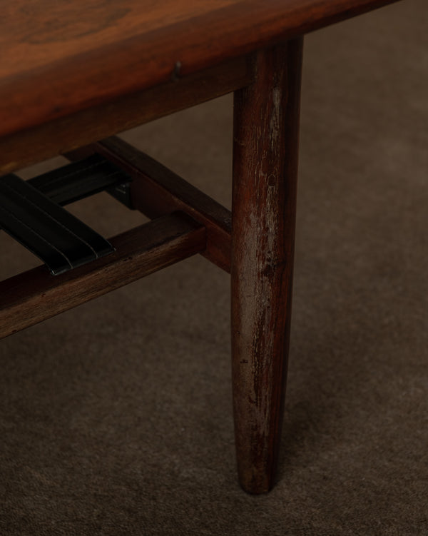 Mid Century Modern Rosewood Coffee Table With Leather Magazine Shelf by Topform, 1960s