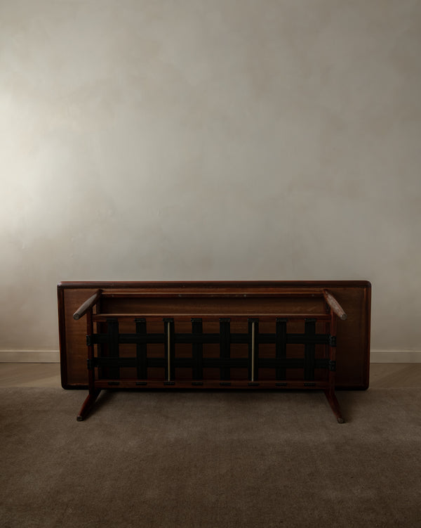 Mid Century Modern Rosewood Coffee Table With Leather Magazine Shelf by Topform, 1960s
