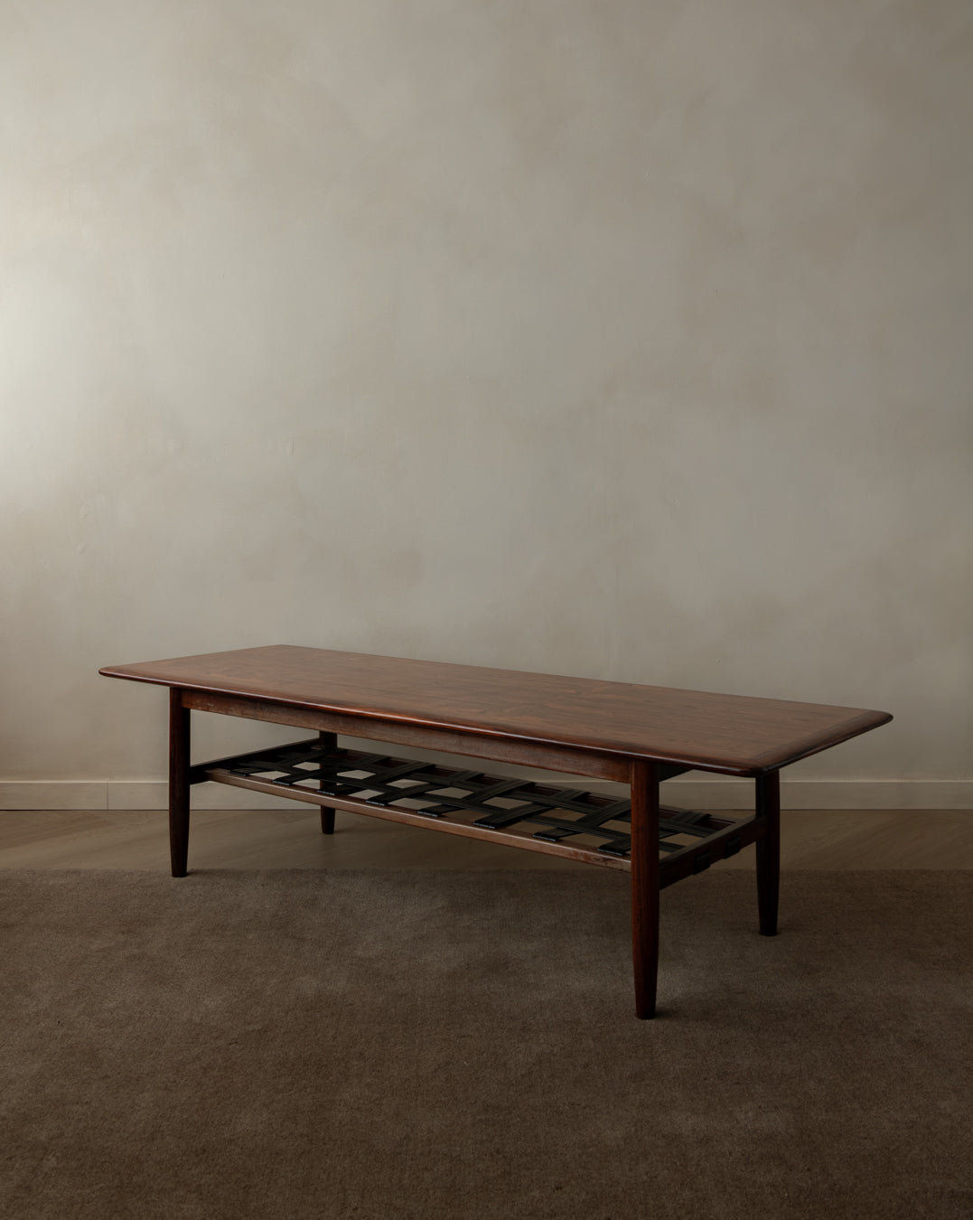 Mid Century Modern Rosewood Coffee Table With Leather Magazine Shelf by Topform, 1960s