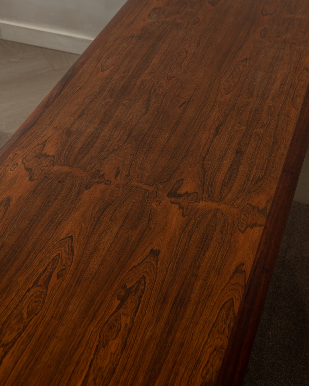 Mid Century Modern Rosewood Coffee Table With Leather Magazine Shelf by Topform, 1960s