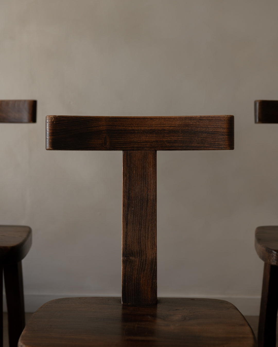 French Brutalist Elm T Dining Chairs by Aranjou, 1960s, Set of 3