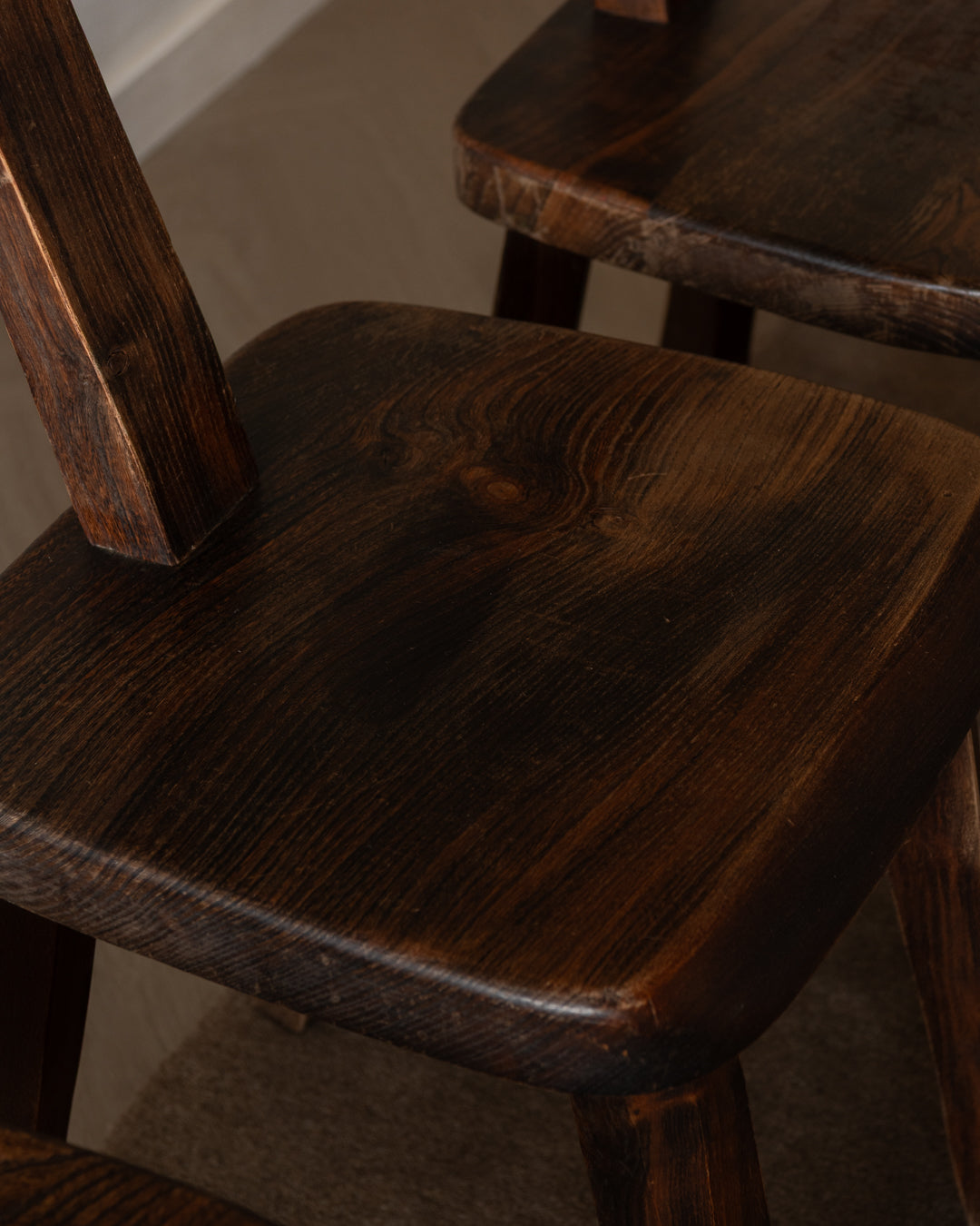 French Brutalist Elm T Dining Chairs by Aranjou, 1960s, Set of 3