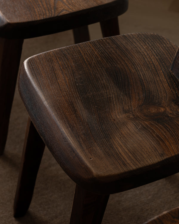 French Brutalist Elm T Dining Chairs by Aranjou, 1960s, Set of 3
