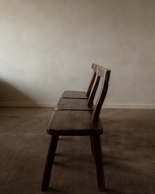 French Brutalist Elm T Dining Chairs by Aranjou, 1960s, Set of 3