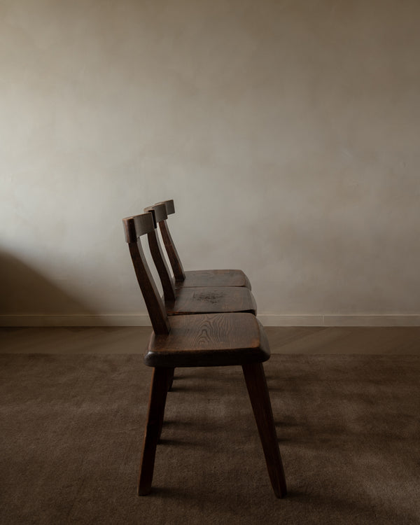French Brutalist Elm T Dining Chairs by Aranjou, 1960s, Set of 3