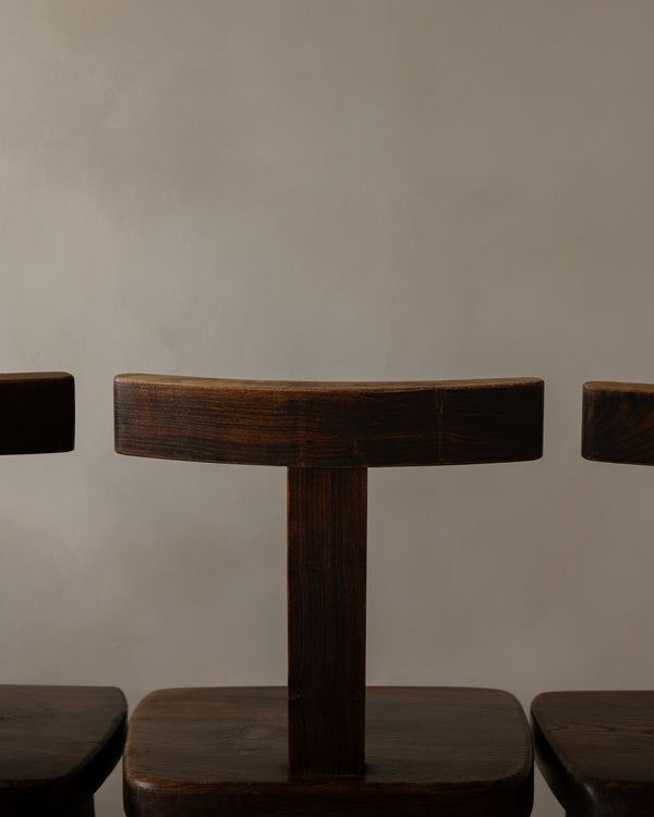 French Brutalist Elm T Dining Chairs by Aranjou, 1960s, Set of 3