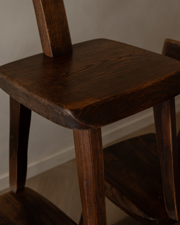 French Brutalist Elm T Dining Chairs by Aranjou, 1960s, Set of 3