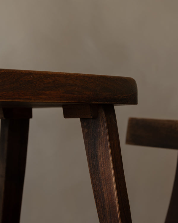 French Brutalist Elm T Dining Chairs by Aranjou, 1960s, Set of 3