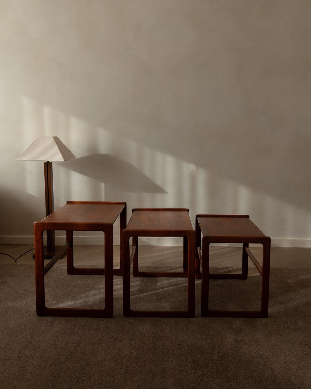 Danish Modern Teak Nesting Tables by Arne Hovmand-Olsen for Mogens Kold, 1960s, Set of 3