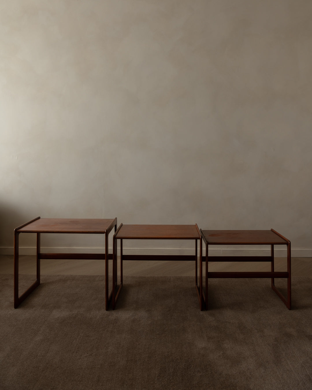 Danish Modern Teak Nesting Tables by Arne Hovmand-Olsen for Mogens Kold, 1960s, Set of 3