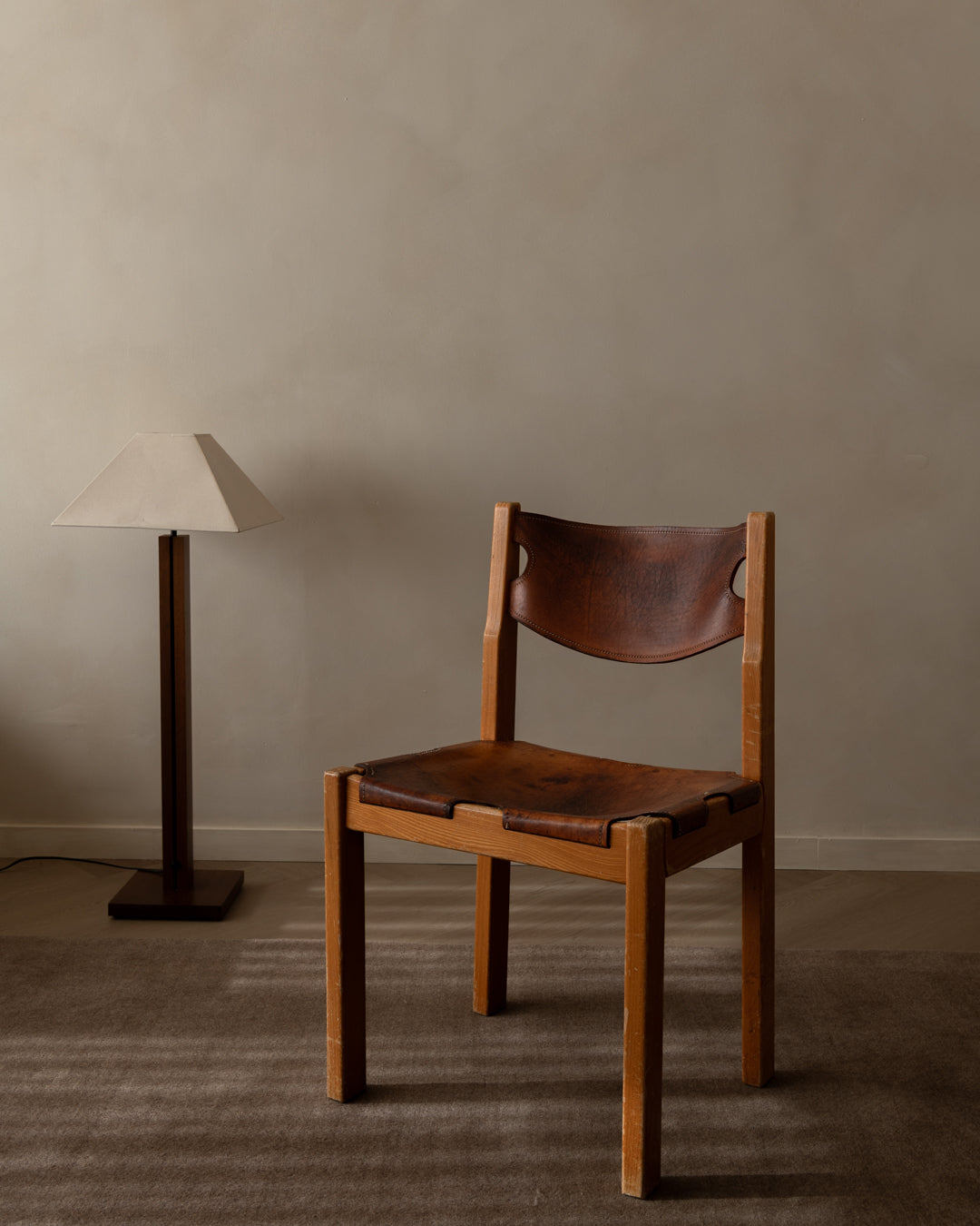 French Brutalist Elm and Leather Chair by Maison Regain, 1970s