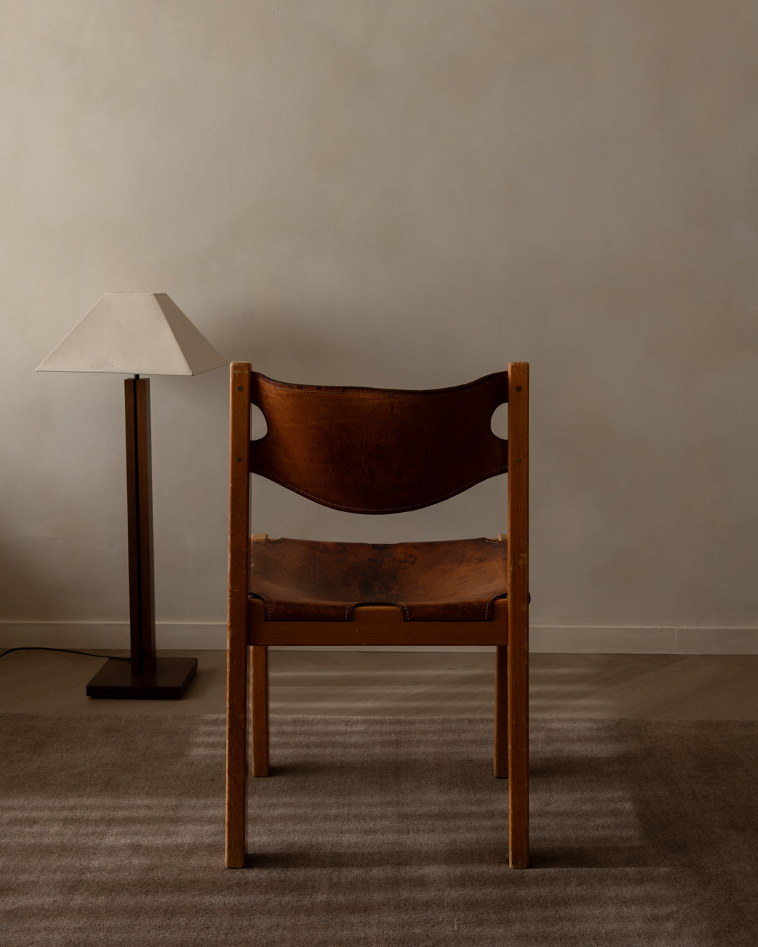 French Brutalist Elm and Leather Chair by Maison Regain, 1970s