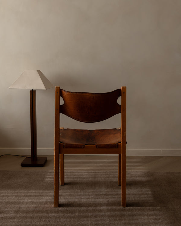 French Brutalist Elm and Leather Chair by Maison Regain, 1970s