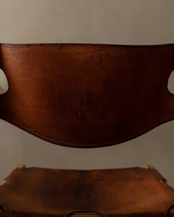 French Brutalist Elm and Leather Chair by Maison Regain, 1970s