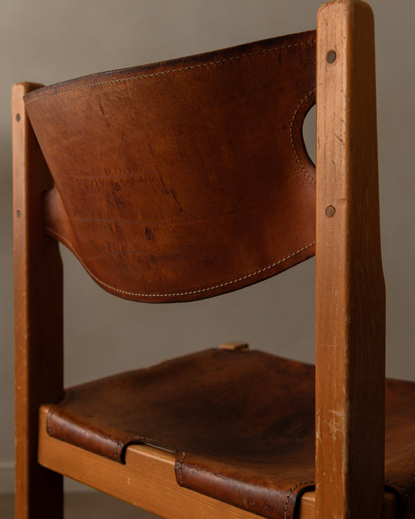 French Brutalist Elm and Leather Chair by Maison Regain, 1970s
