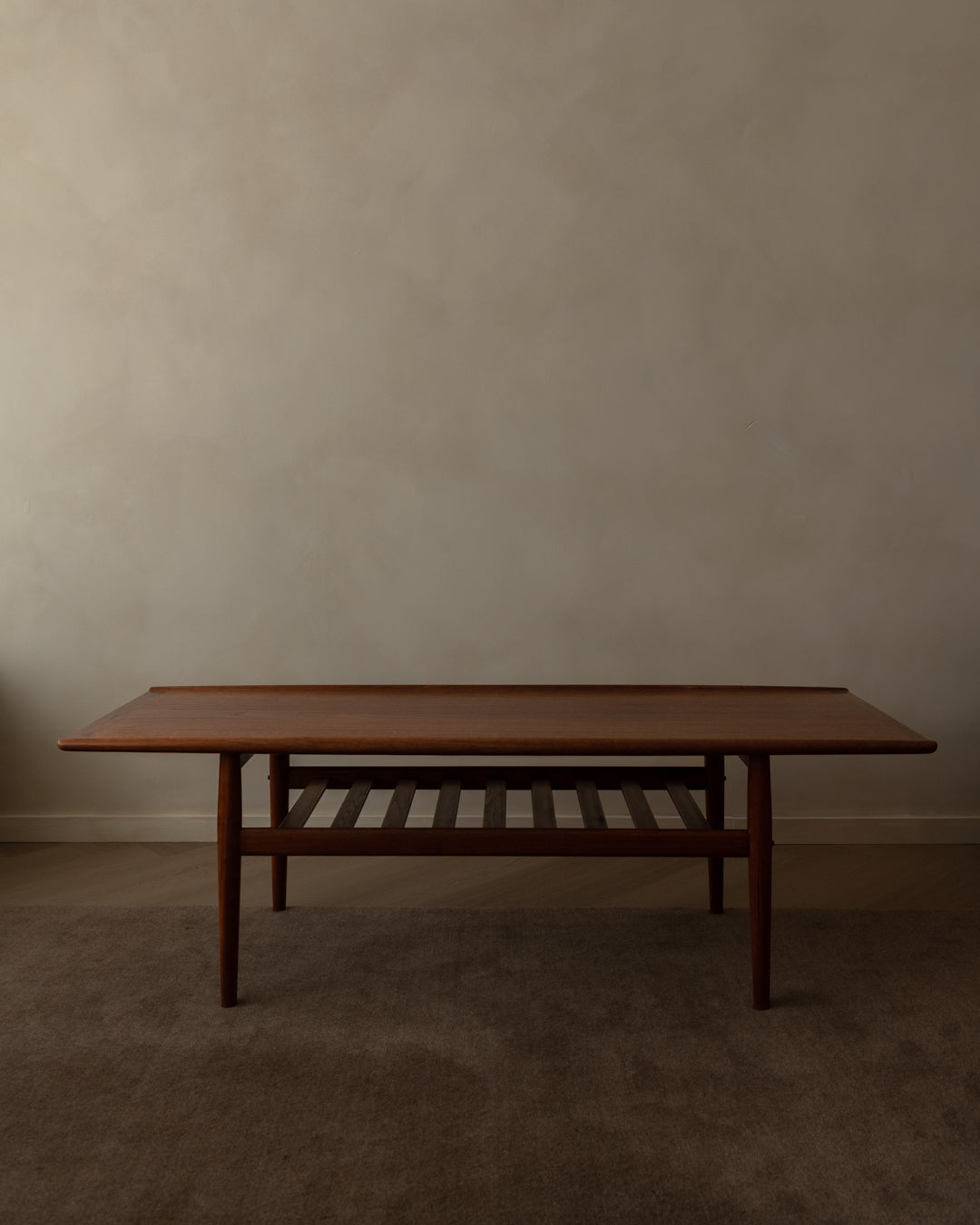 Danish Modern Teak Coffee Table by Grete Jalk, 1960s, Slatted Magazine Shelf