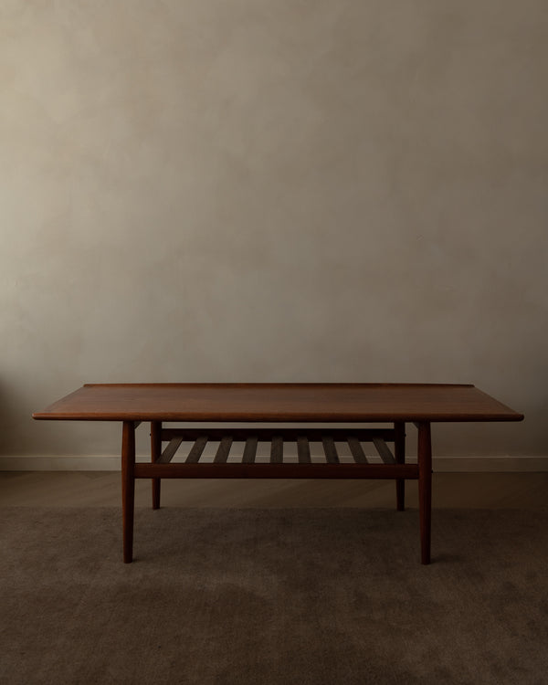 Danish Modern Teak Coffee Table by Grete Jalk, 1960s, Slatted Magazine Shelf