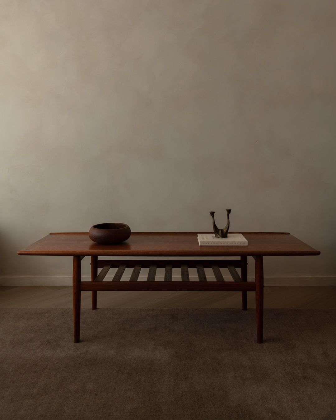 Danish Modern Teak Coffee Table by Grete Jalk, 1960s, Slatted Magazine Shelf