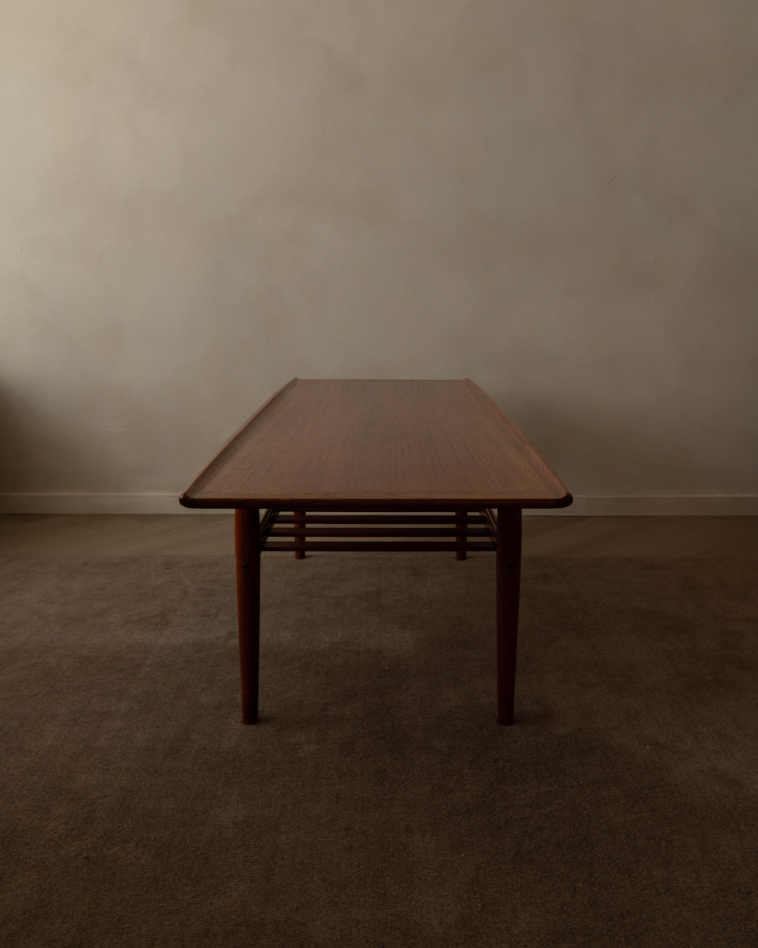 Danish Modern Teak Coffee Table by Grete Jalk, 1960s, Slatted Magazine Shelf