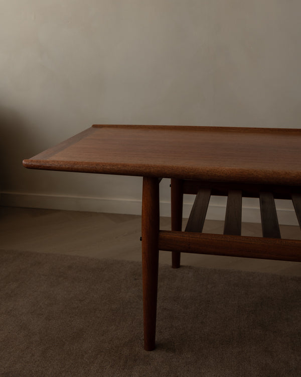Danish Modern Teak Coffee Table by Grete Jalk, 1960s, Slatted Magazine Shelf