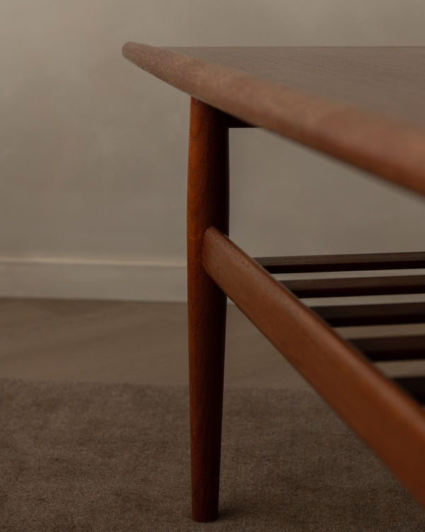 Danish Modern Teak Coffee Table by Grete Jalk, 1960s, Slatted Magazine Shelf