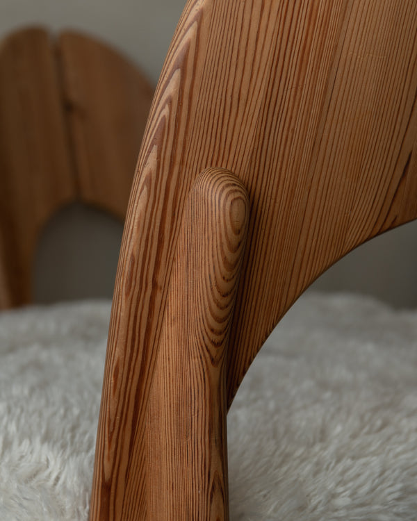 Scandinavian Modern Pine Dining Chairs in Faux Sheepskin, 1970s
