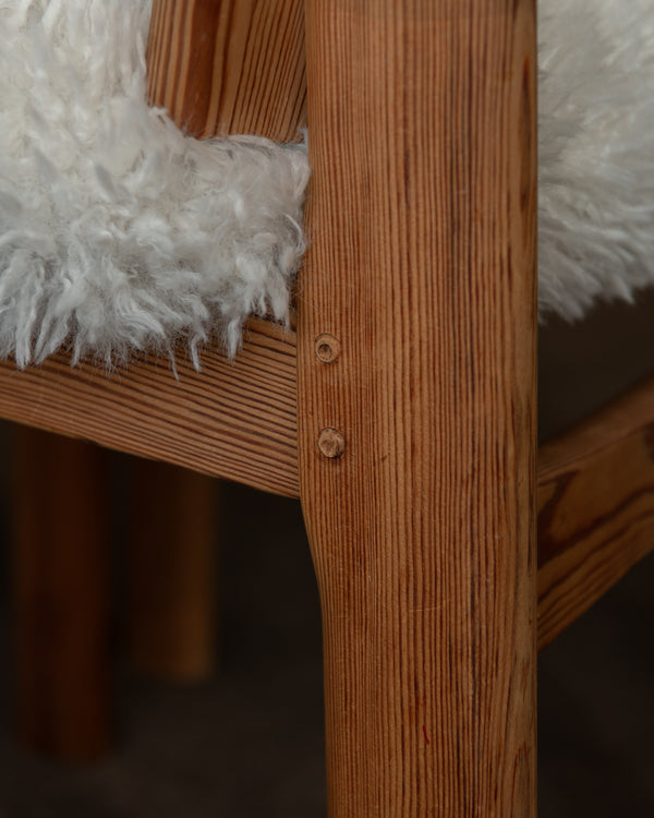 Scandinavian Modern Pine Dining Chairs in Faux Sheepskin, 1970s