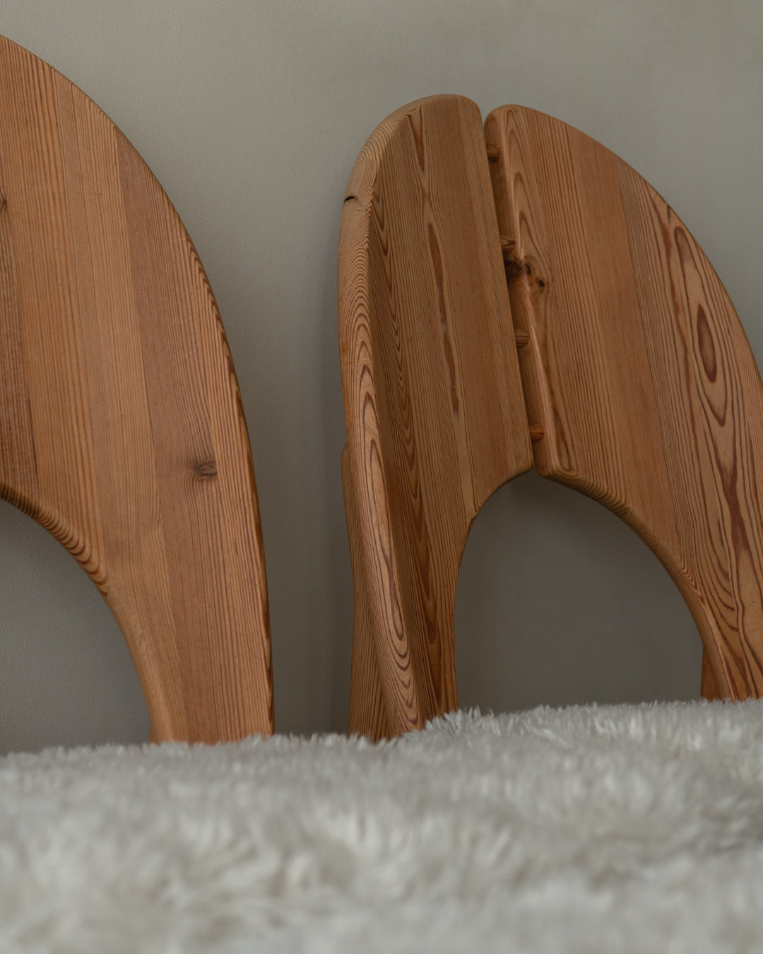 Scandinavian Modern Pine Dining Chairs in Faux Sheepskin, 1970s