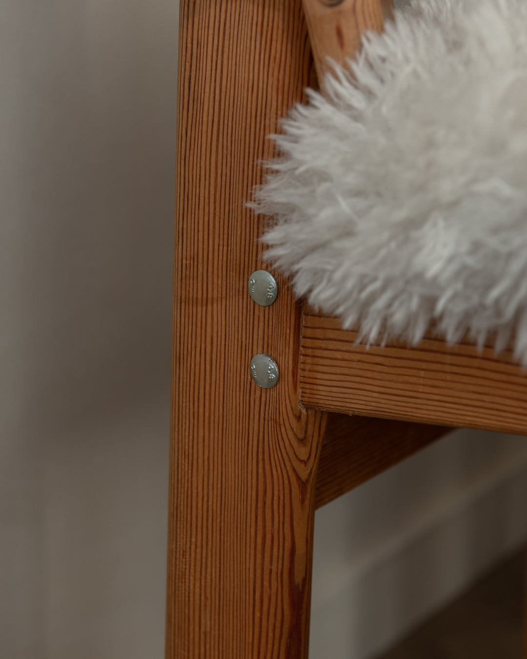 Scandinavian Modern Pine Dining Chairs in Faux Sheepskin, 1970s