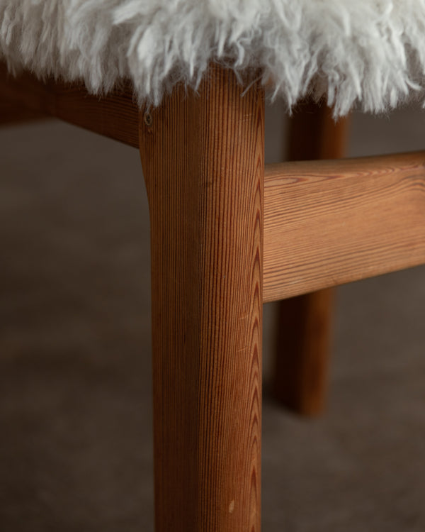 Scandinavian Modern Pine Dining Chairs in Faux Sheepskin, 1970s