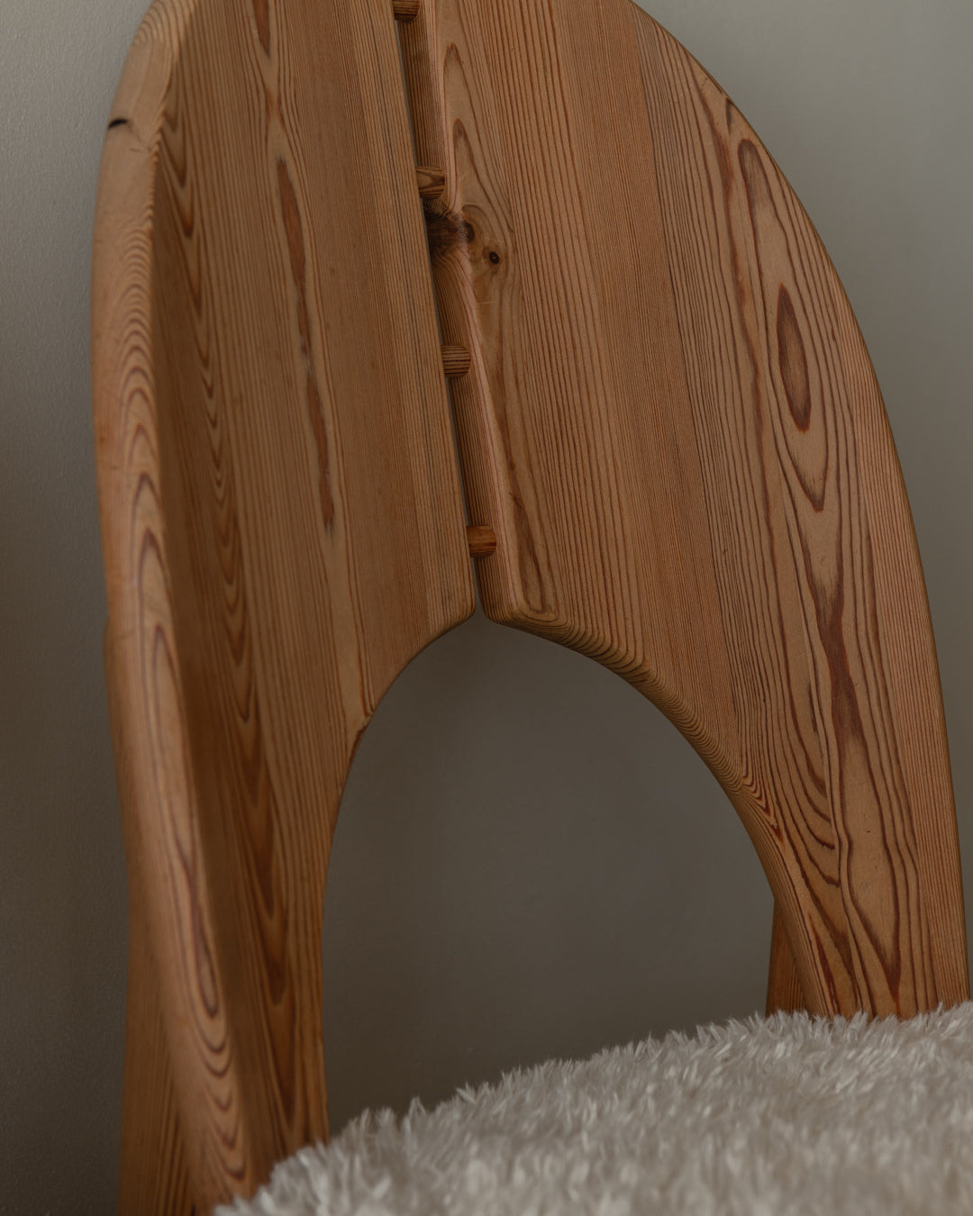 Scandinavian Modern Pine Dining Chairs in Faux Sheepskin, 1970s