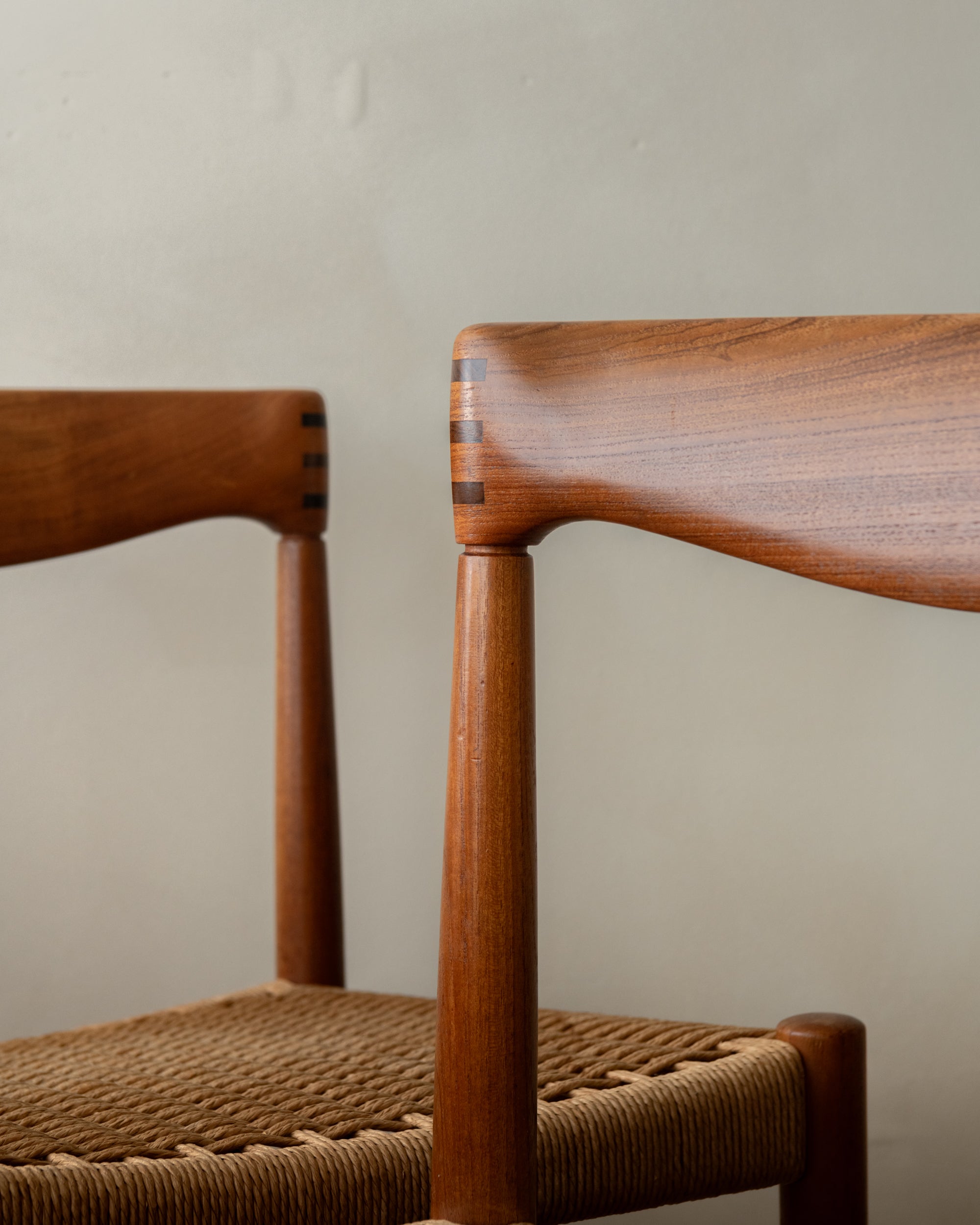 Danish Modern Teak and Paper Cord Dining Chairs by H.W. Klein for Bramin, 1960s, Set of 3
