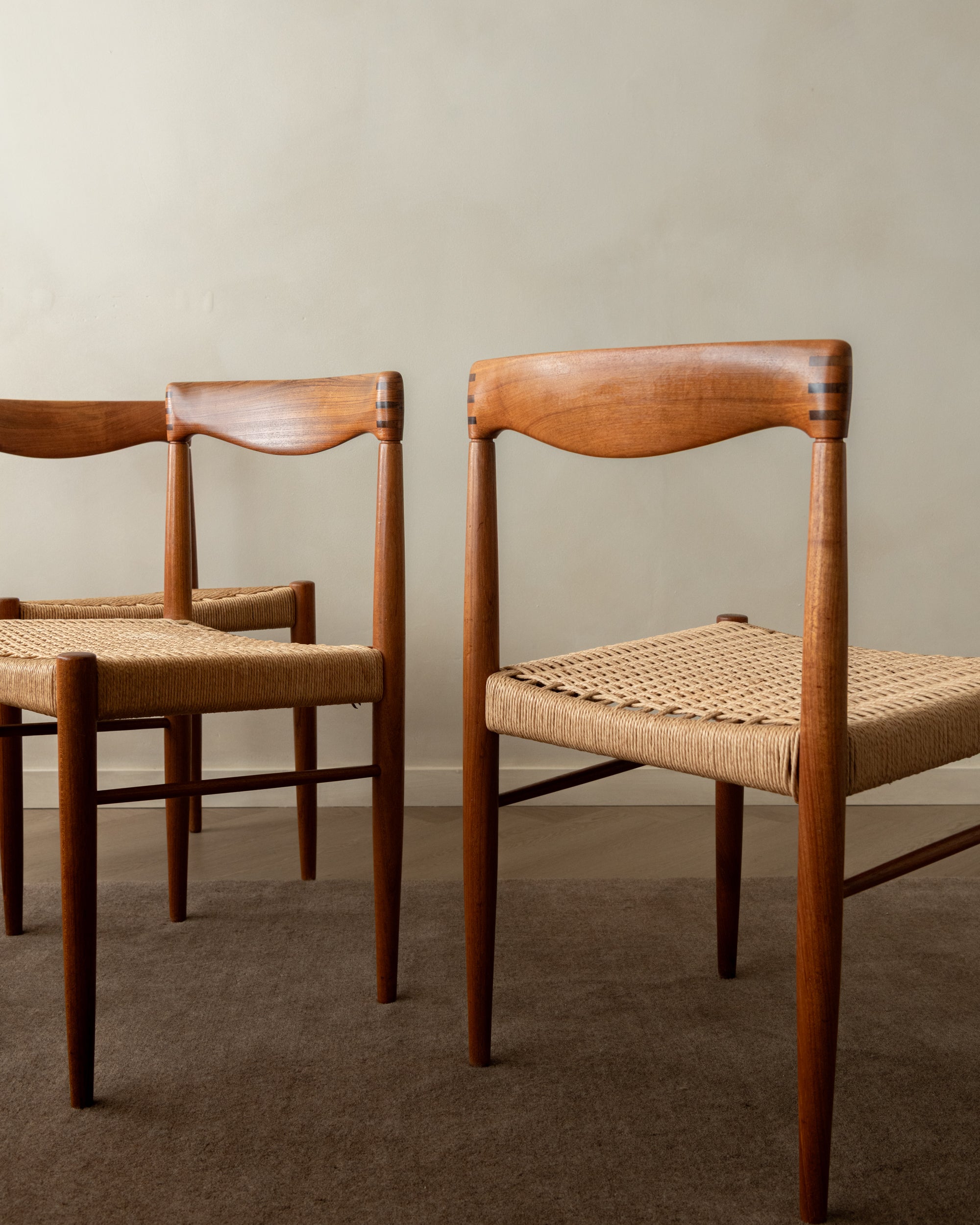 Danish Modern Teak and Paper Cord Dining Chairs by H.W. Klein for Bramin, 1960s, Set of 3
