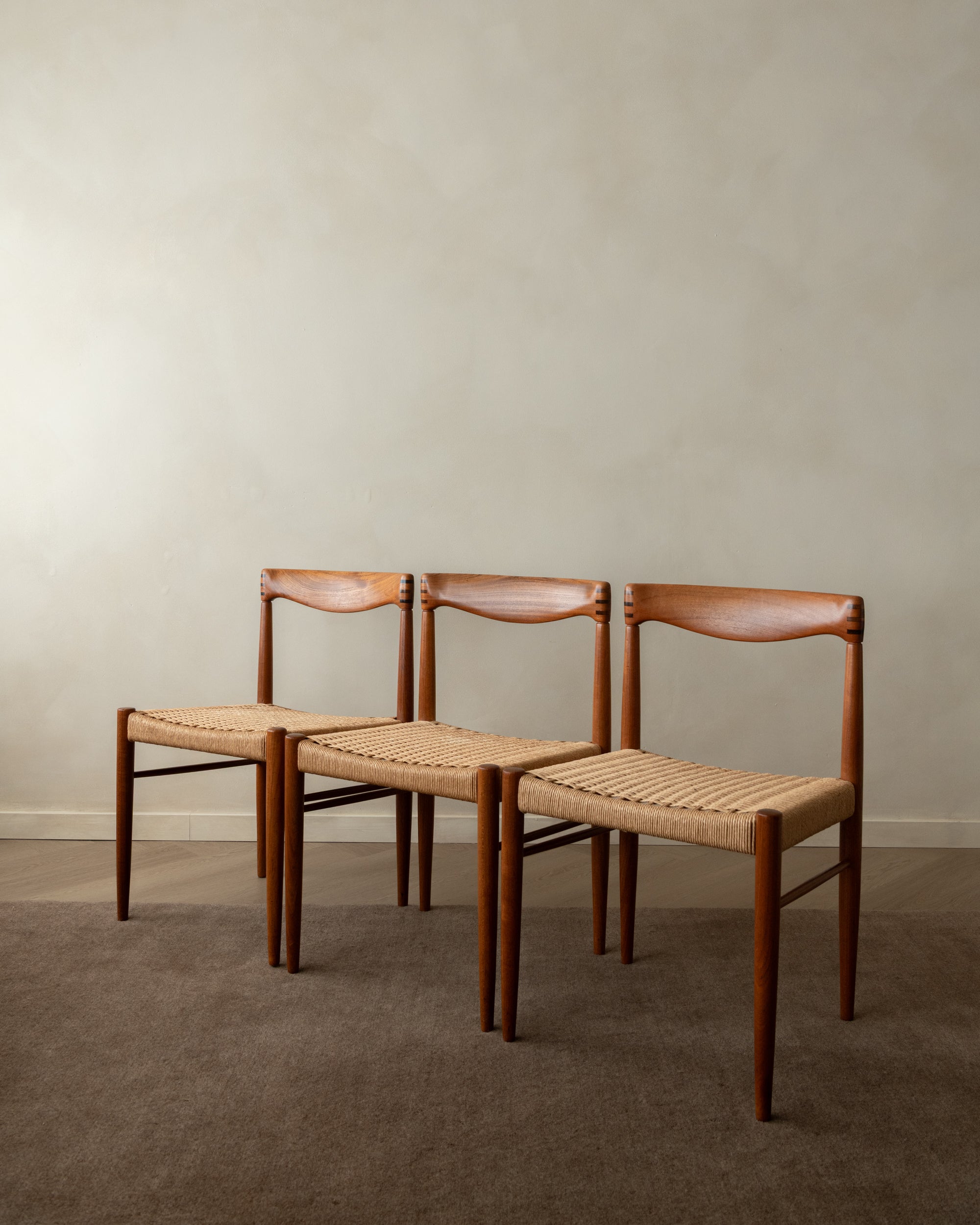 Danish Modern Teak and Paper Cord Dining Chairs by H.W. Klein for Bramin, 1960s, Set of 3