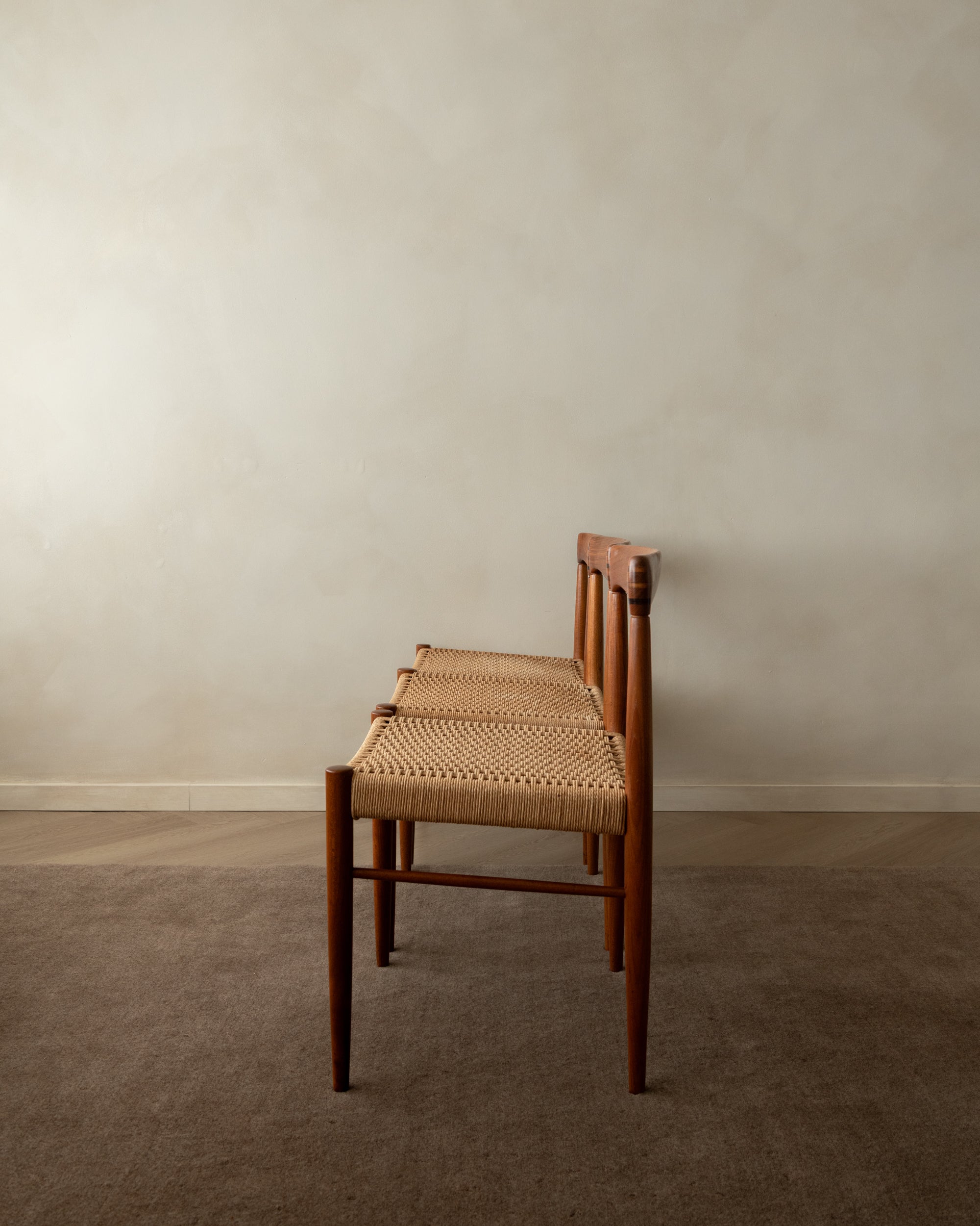 Danish Modern Teak and Paper Cord Dining Chairs by H.W. Klein for Bramin, 1960s, Set of 3