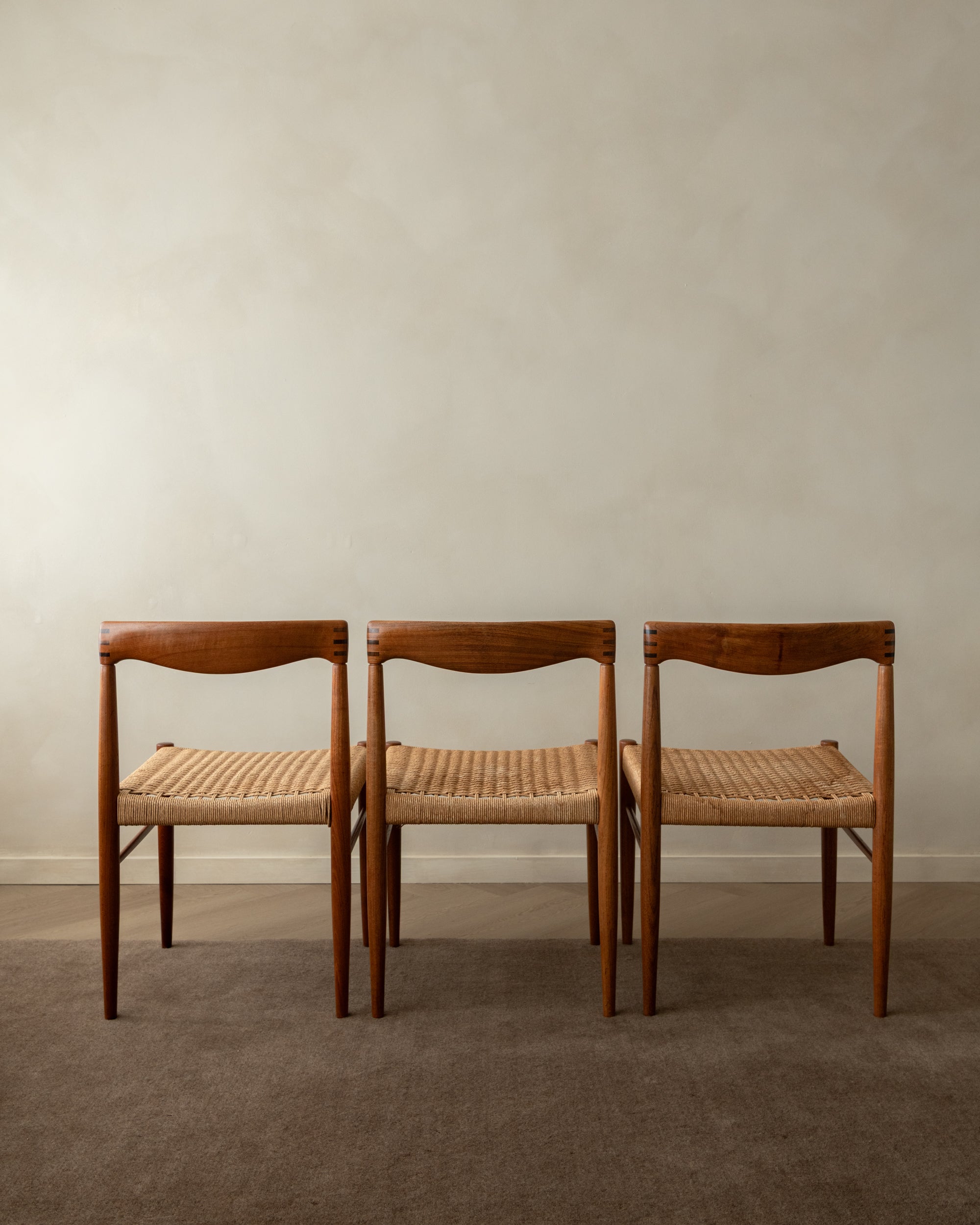 Danish Modern Teak and Paper Cord Dining Chairs by H.W. Klein for Bramin, 1960s, Set of 3