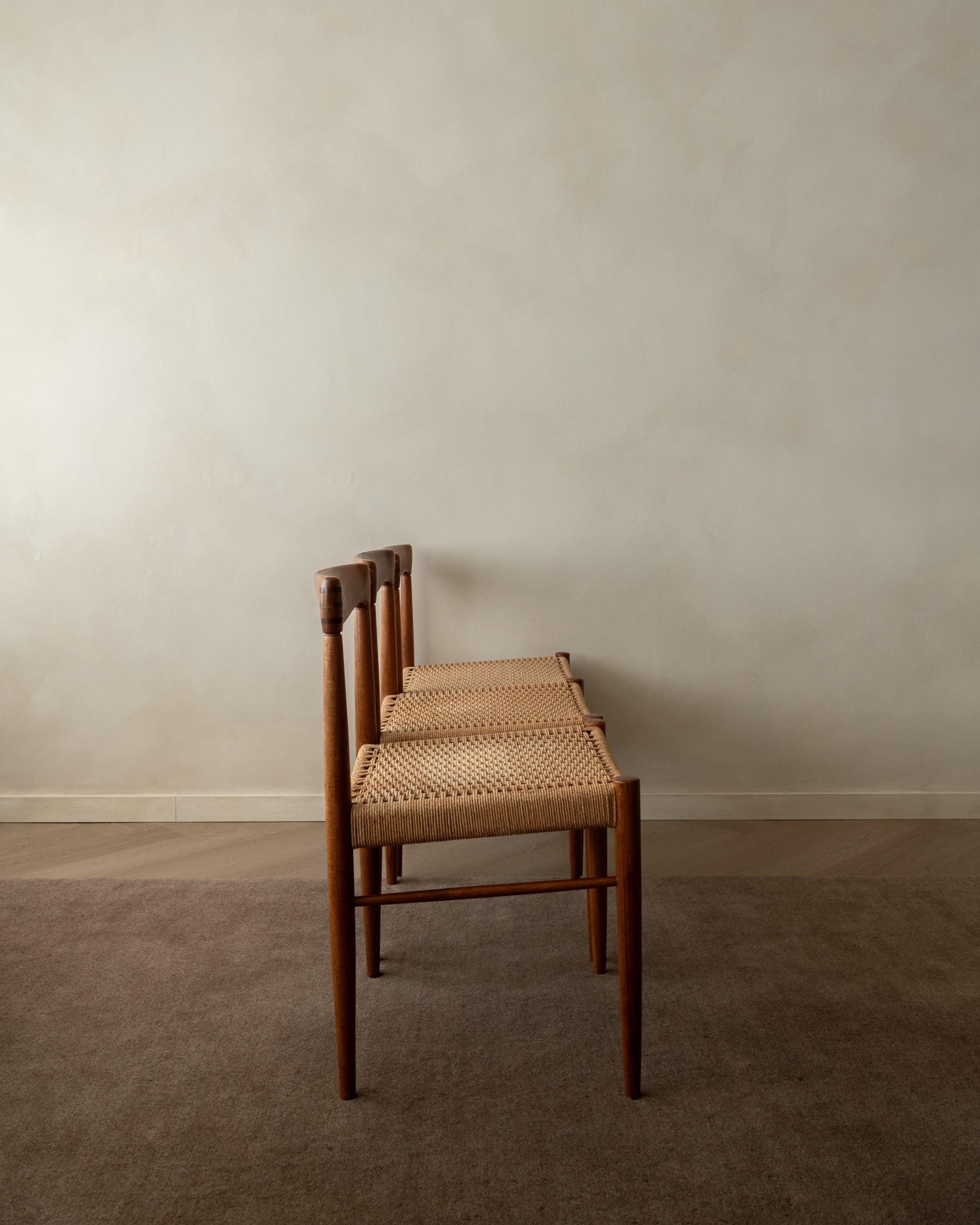Danish Modern Teak and Paper Cord Dining Chairs by H.W. Klein for Bramin, 1960s, Set of 3