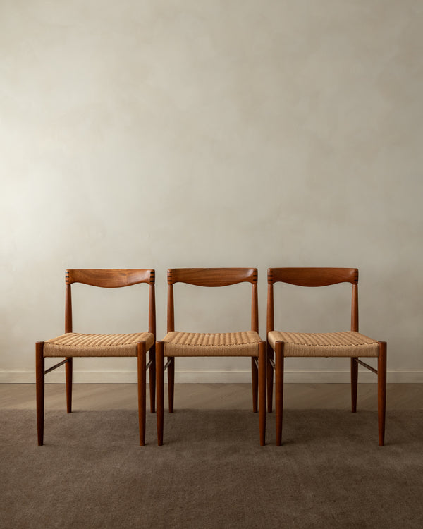 Danish Modern Teak and Paper Cord Dining Chairs by H.W. Klein for Bramin, 1960s, Set of 3