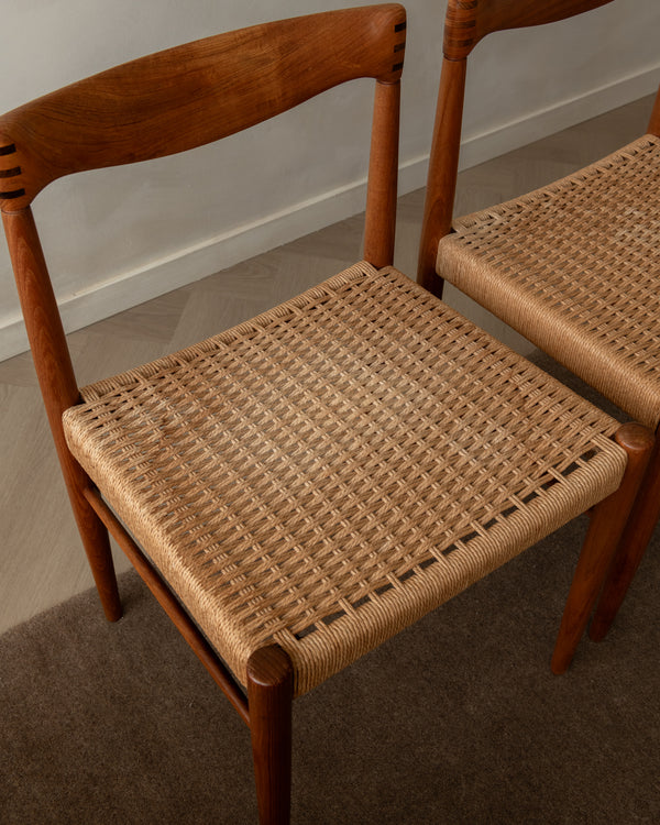 Danish Modern Teak and Paper Cord Dining Chairs by H.W. Klein for Bramin, 1960s, Set of 3