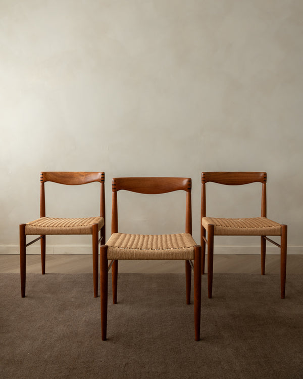 Danish Modern Teak and Paper Cord Dining Chairs by H.W. Klein for Bramin, 1960s, Set of 3